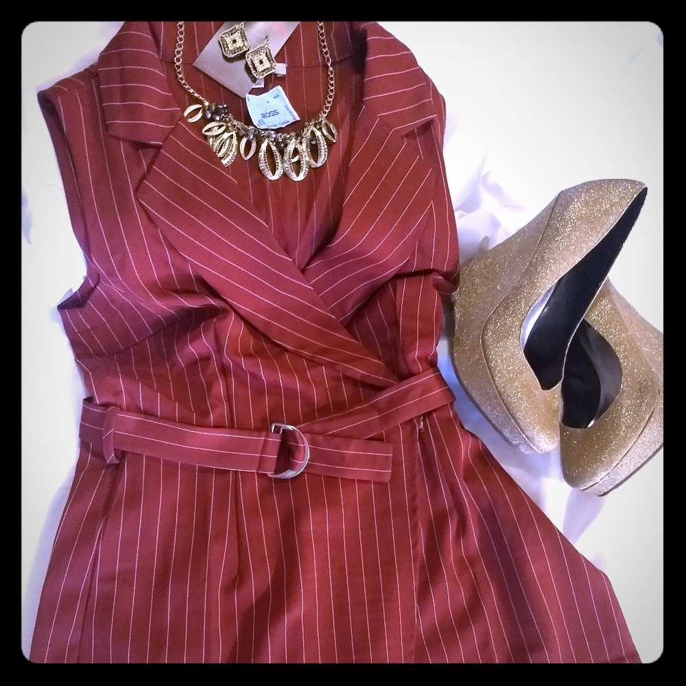 Maroon & White striped Dress Romper
